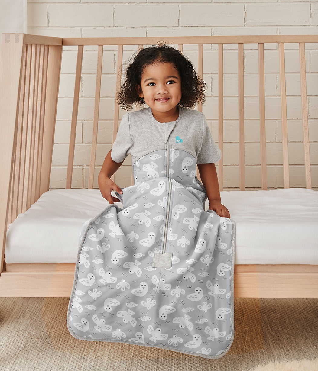 Sleep Bag Short Sleeve 1.0 TOG Organic Cotton Grey Doves