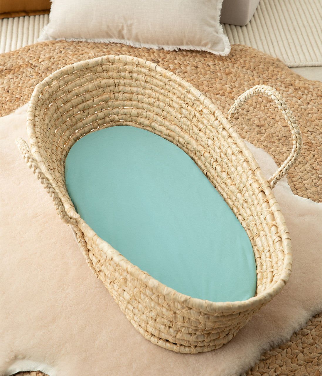 2-in-1 Waterproof Sheet & Mattress Protector Sheet Bassinet/Basket Tencel Blue