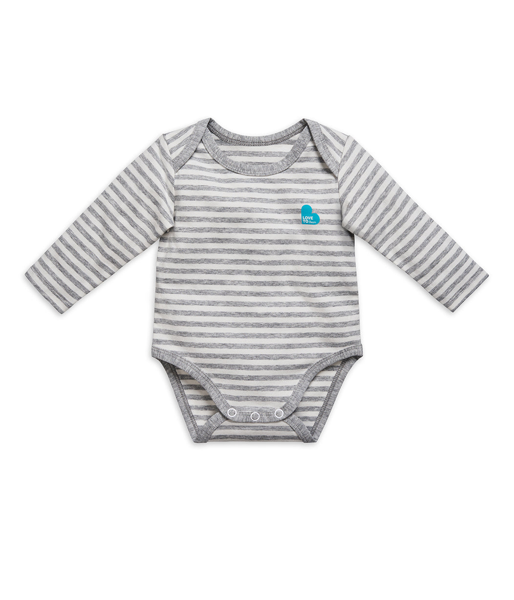 Bodysuit Long Sleeve Cotton Grey Stripe
