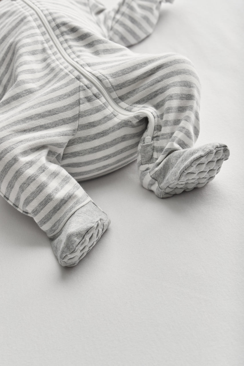 Enclosed Foot Romper Cotton Grey Stripe
