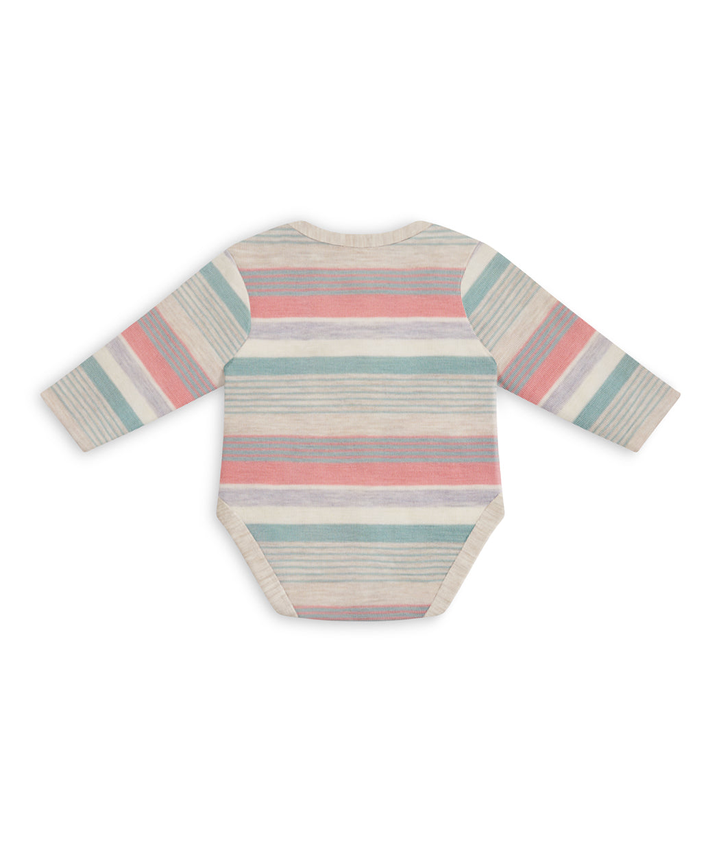 Bodysuit Long Sleeve Merino Wool Olive Stripe
