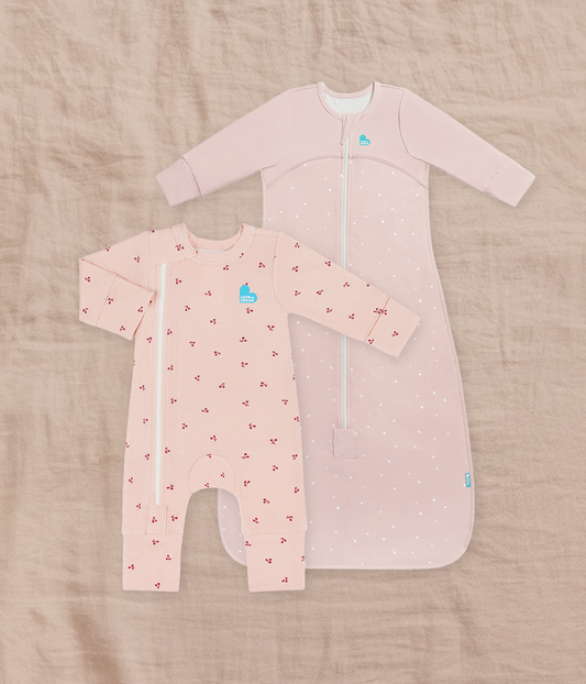 Sleep Bag & Romper Bundle | 1.0 TOG | Bamboo | Pink Twinkle | Blush Cherries