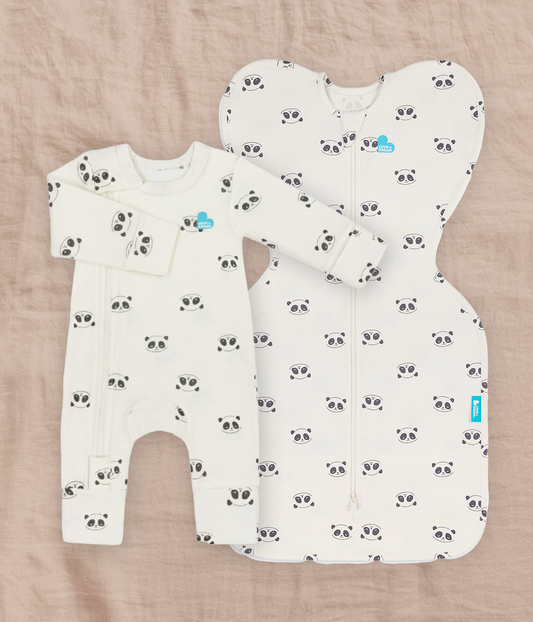 Swaddle Up & Romper Bundle | 1.0 TOG | Bamboo | Cream Sleepy Pandas
