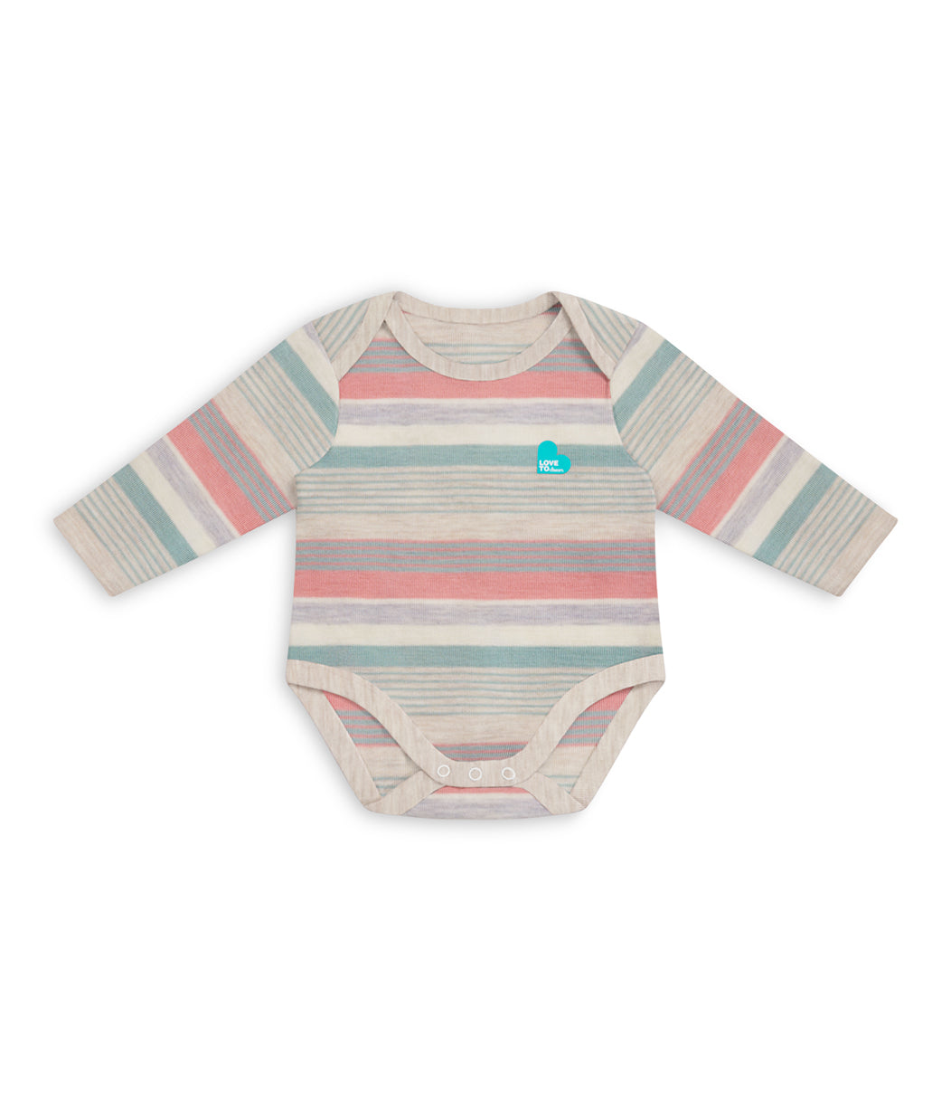 Bodysuit Long Sleeve Merino Wool Olive Stripe
