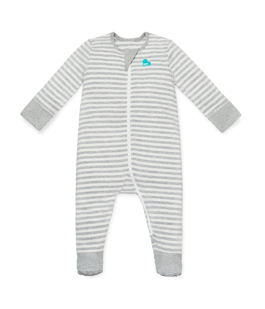 Enclosed Foot Romper Cotton Grey Stripe