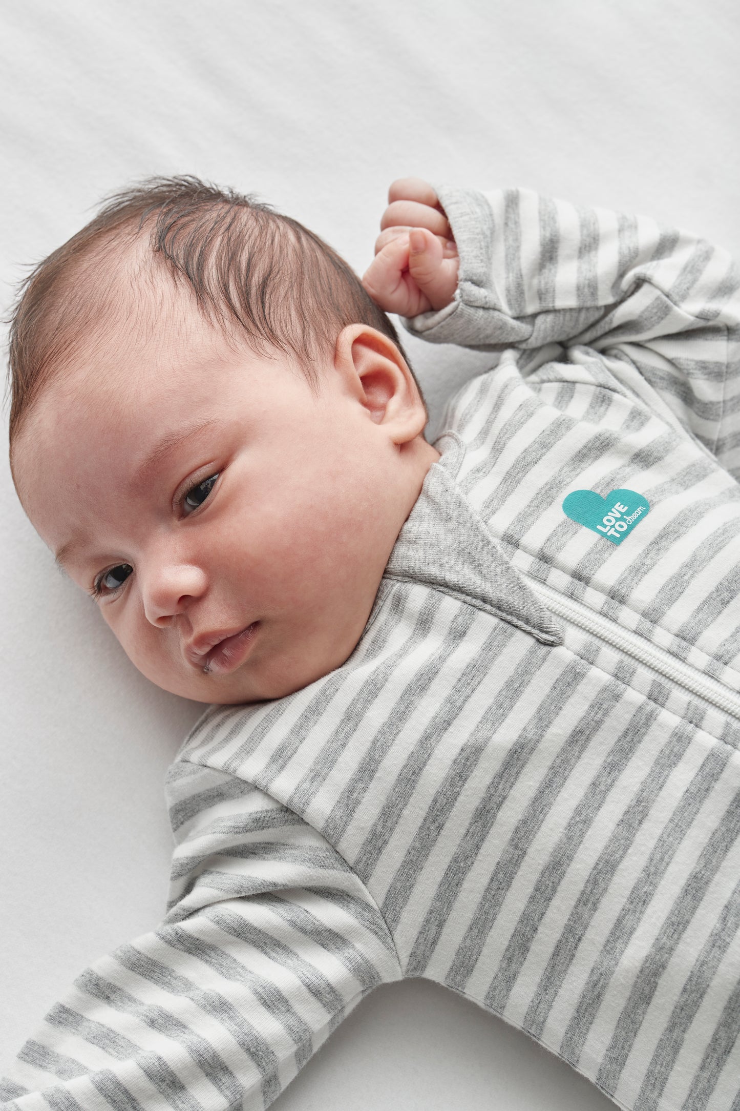 Enclosed Foot Romper Cotton Grey Stripe