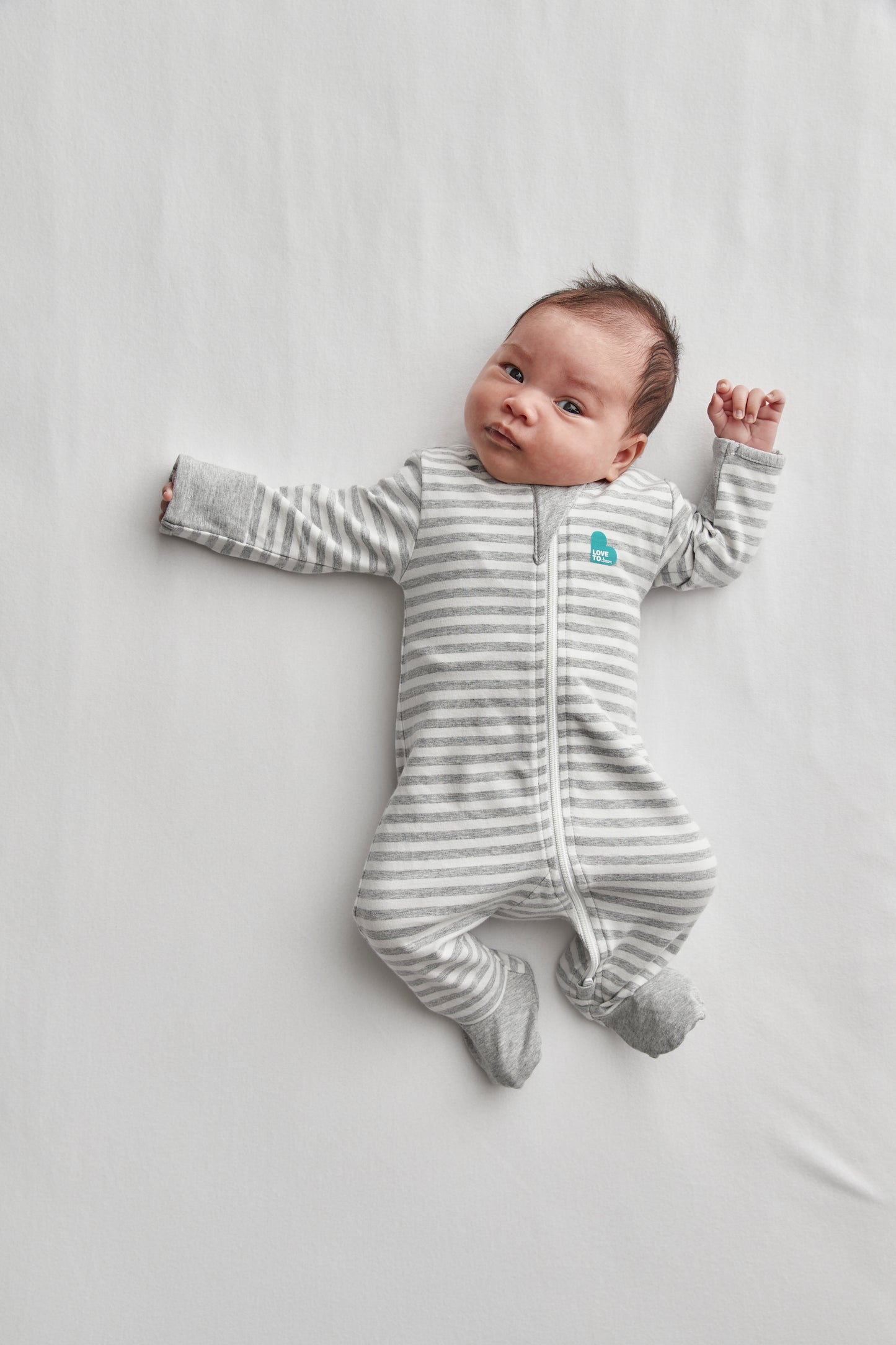 Enclosed Foot Romper Cotton Grey Stripe