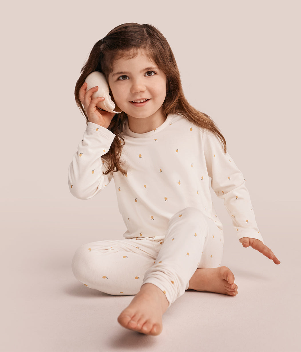Kids Pyjama Set Long Sleeve Viscose from Bamboo Cream Lemons