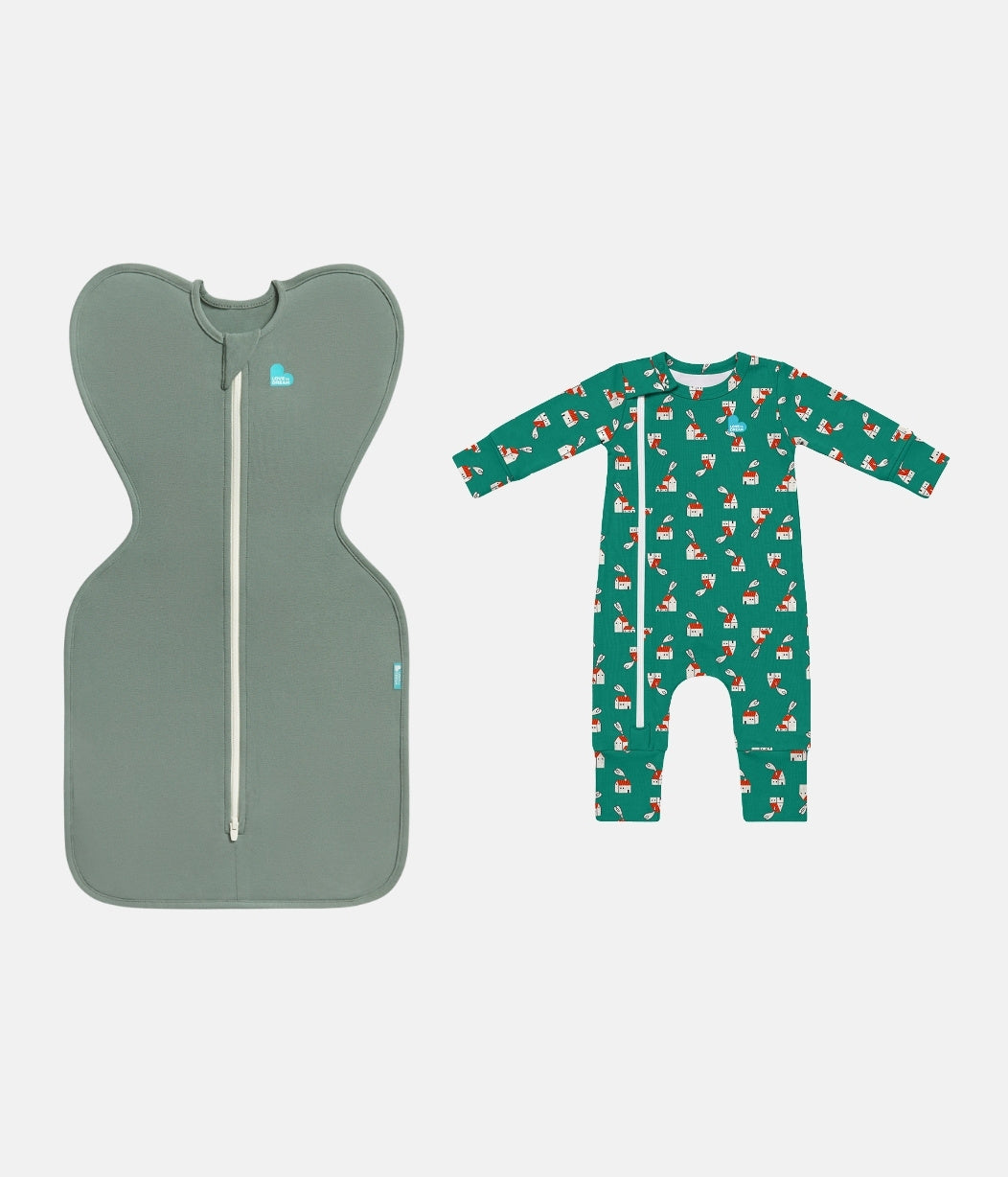 Swaddle Up & Romper Bundle | 1.0 TOG | Deep Olive | Green Home Sweet Home