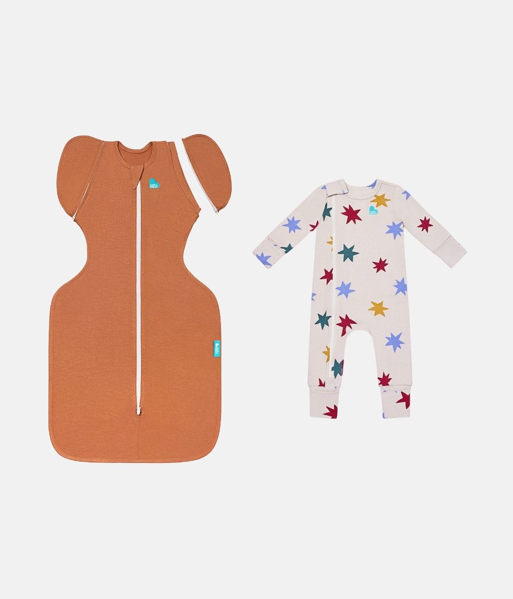 Transition Bag & Romper Bundle | 1.0 TOG | Hazel | Tan Party Pop