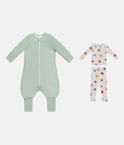 Sleep Suit & Pyjama Bundle | 1.5 TOG | Olive Twigs | Tan Party Pop