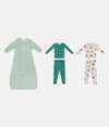 Sleep Bag & Pyjama Bundle | 1.5 TOG | Olive Twigs | Green Home Sweet Home | Tan Party Pop
