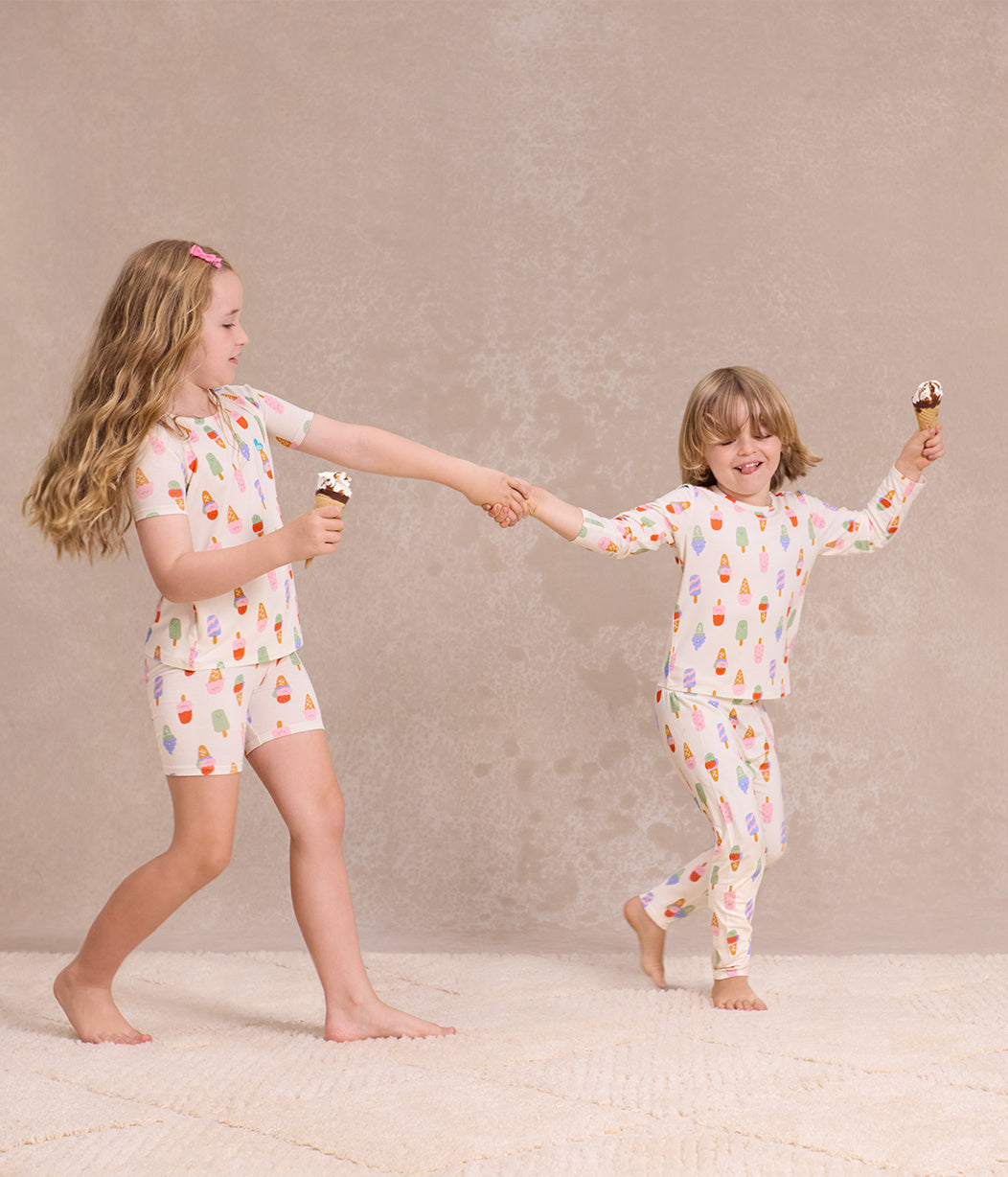 Kids Pyjama Set Long Sleeve Viscose from Bamboo Cream I Screams