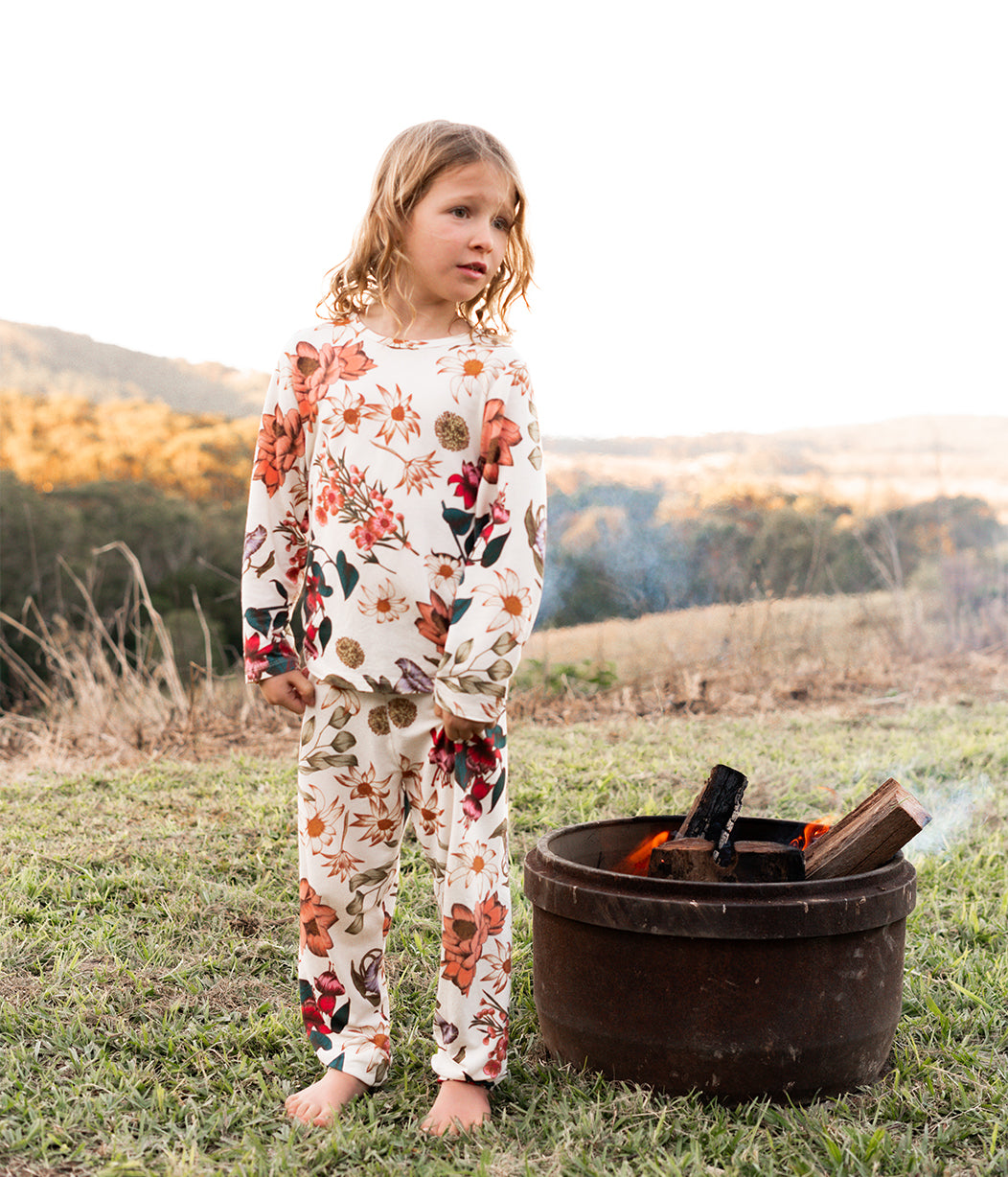 Kids Pyjama Set Long Sleeve Viscose from Bamboo Cream Wandering Folk