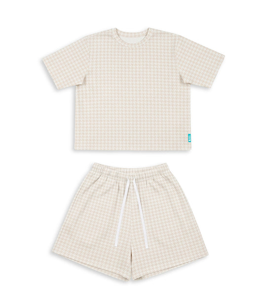 Adults Pyjama Set Short Sleeve Viscose from Bamboo Tan Houndstooth