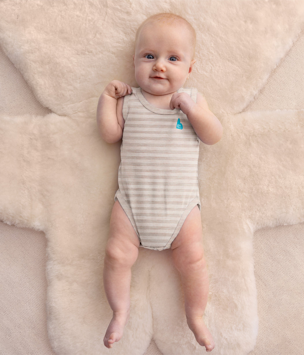 Sleeveless Bodysuit Merino Olive Stripe