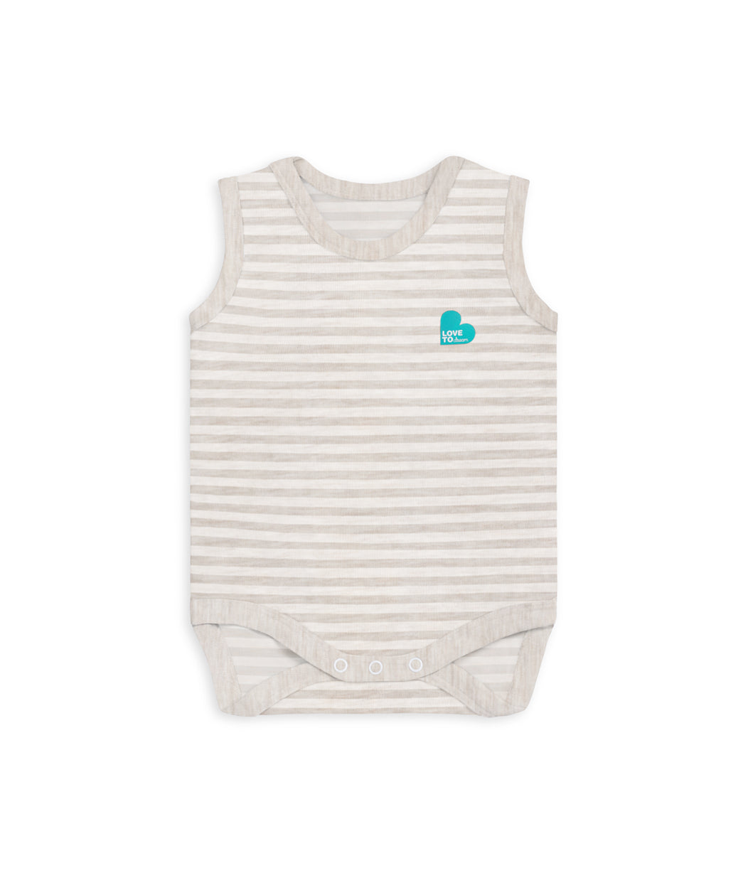 Bodysuit Sleeveless Merino Wool Oatmeal Stripe