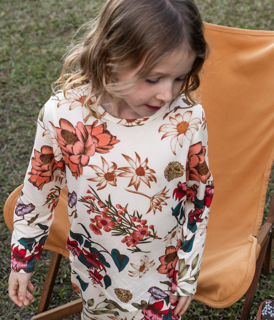 Kids Pyjama Set Long Sleeve Viscose from Bamboo Cream Wandering Folk