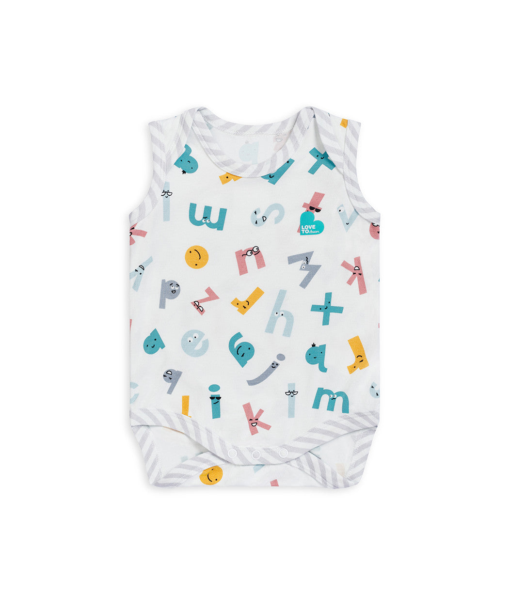 Sleeveless Bodysuit Alphabet Soup White