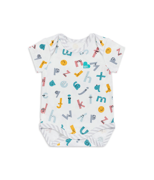 Bodysuit Short Sleeve Ecovero White Alphabet Soup