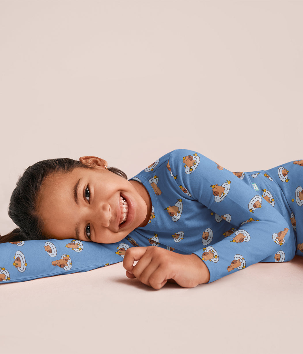 Kids Pyjama Set Long Sleeve Viscose from Bamboo Storm Blue Napybara