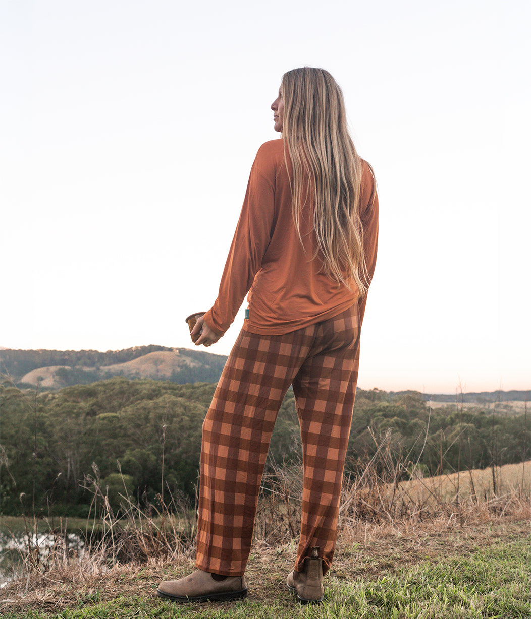 Adults Pyjama Set Long Sleeve Viscose from Bamboo Chocolate Wandering Folk