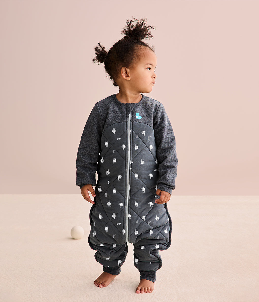 Sleep Suit 2.5 TOG (16-20°C) Charcoal Lamb's Best Friend Quilted Organic Cotton/Filling 30% Merino Wool