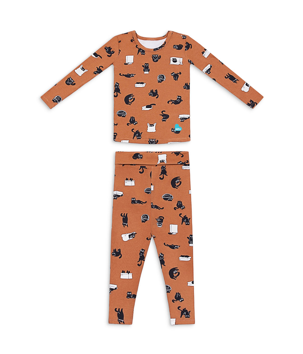 Kids Pyjama Set Long Sleeve Viscose from Bamboo Hazel Black Cat Moods