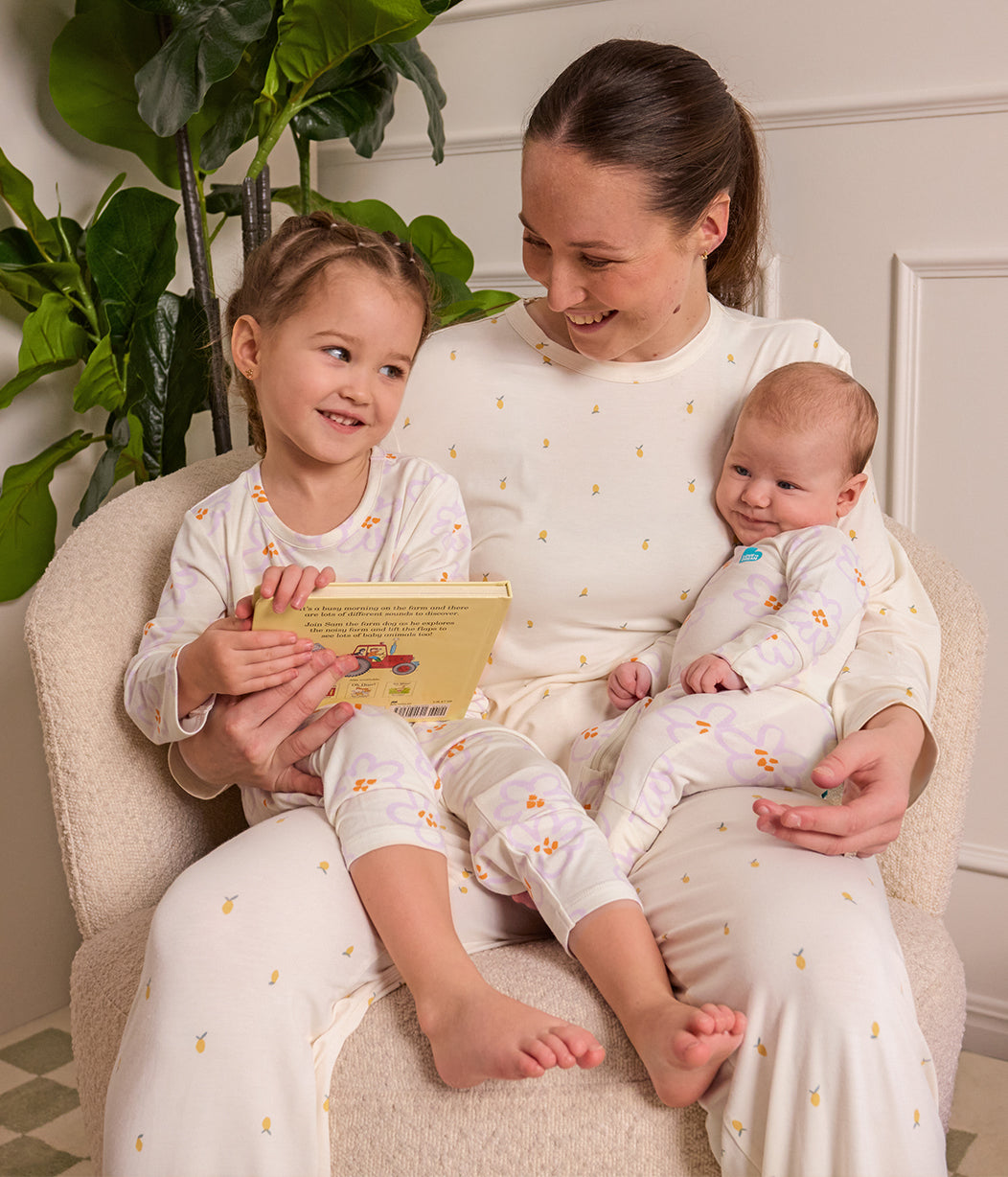 Adults Pyjama Set Long Sleeve Viscose from Bamboo Cream Lemons