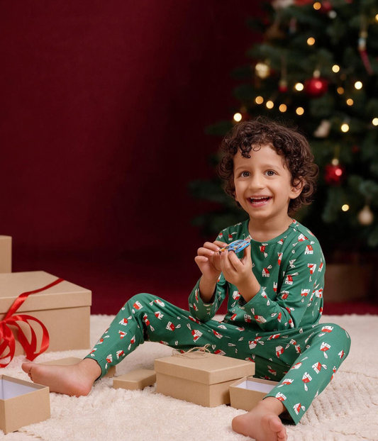Kids Pyjama Set Long Sleeve Viscose from Bamboo Green Home Sweet Home