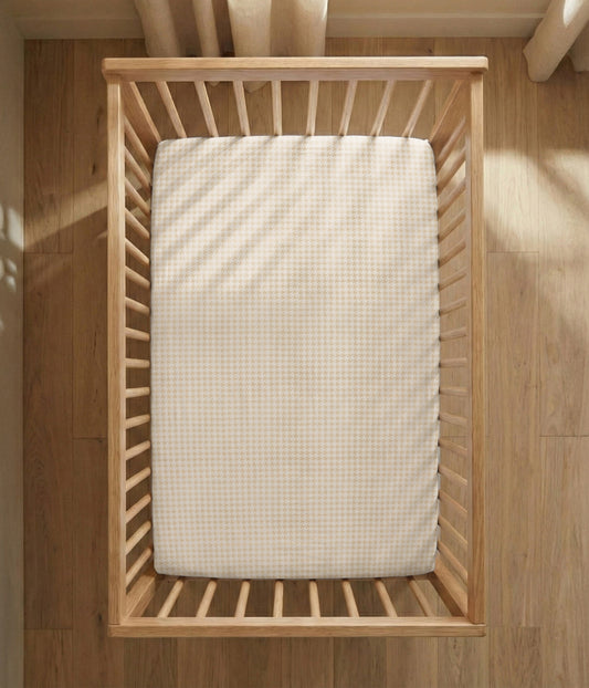 HushDry™ 2-in-1 Waterproof Fitted Cot Sheet Viscose from Bamboo Tan Houndstooth