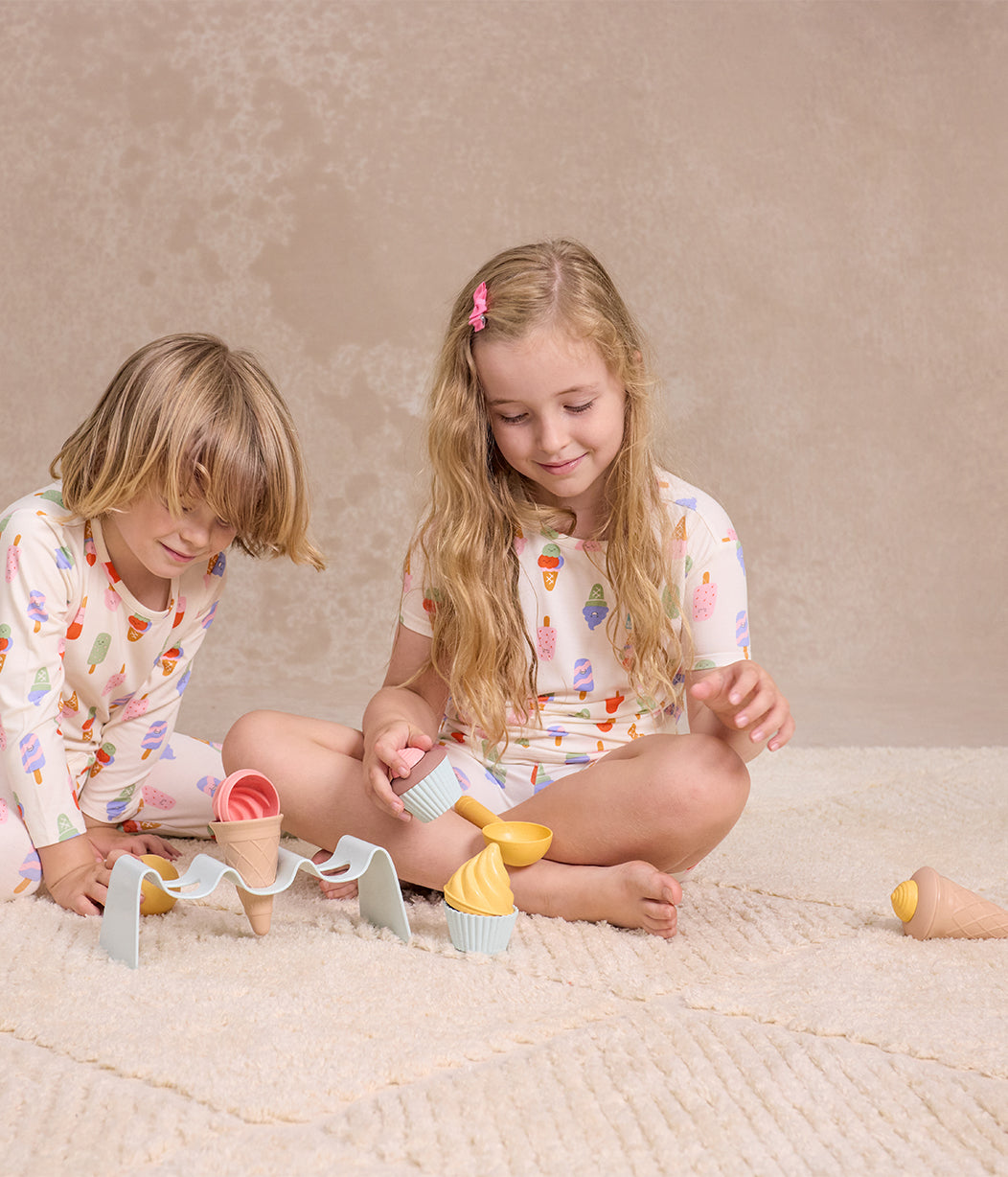 Kids Pyjama Set Short Sleeve Viscose from Bamboo Cream I Screams