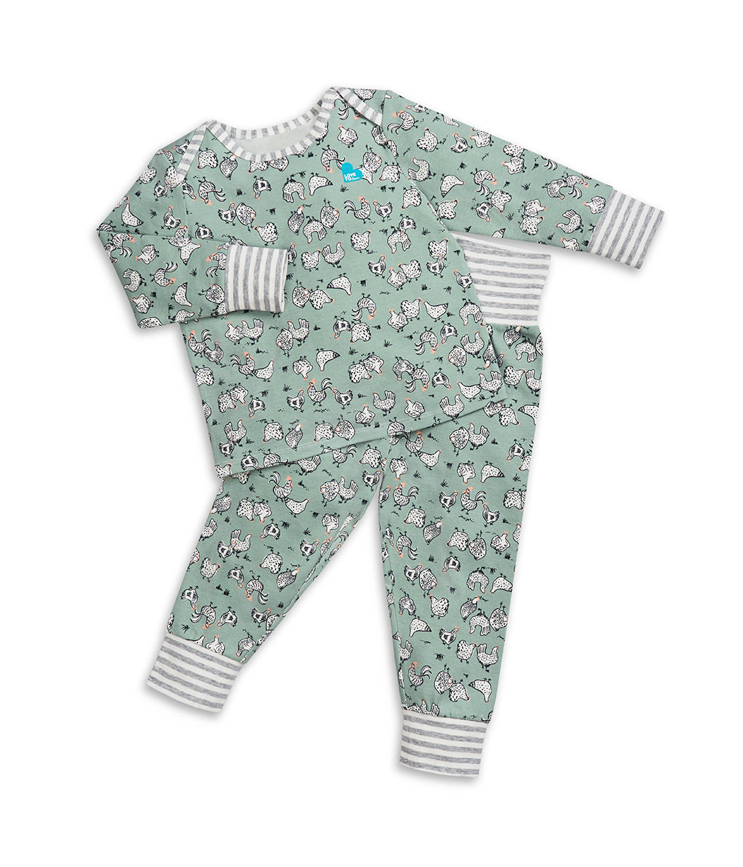 Kids Pyjama Set Long Sleeve Cotton Olive Chicken Run