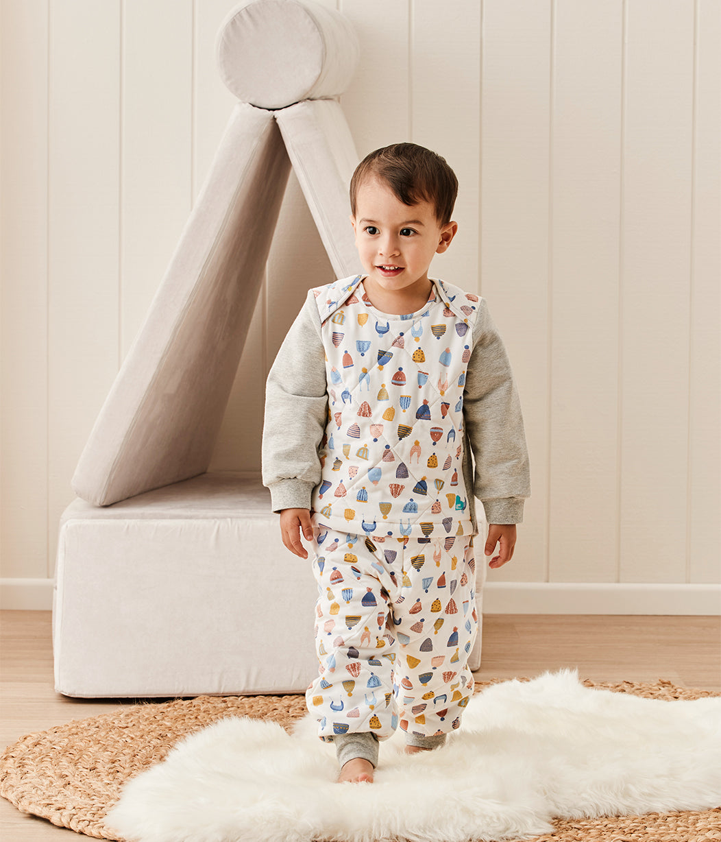 Sleep Suit Two-Piece 2.5 TOG (16-20°C) White Happy Hats Quilted Cotton