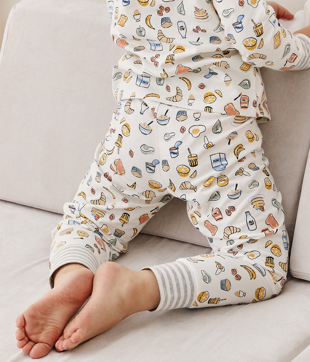 Kids Long Sleeve Pyjama Set Breakfast White