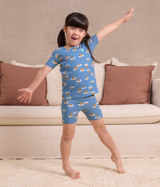 Kids Pyjama Set Short Sleeve Viscose from Bamboo Storm Blue Napybara