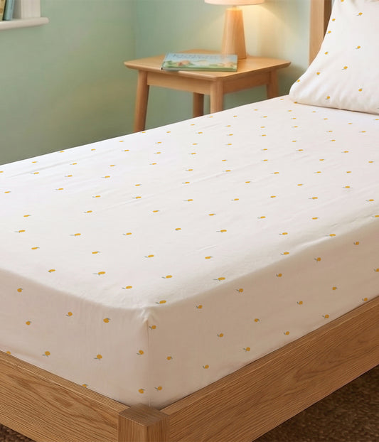 HushDry™ 2-in-1 Waterproof Fitted King Single Sheet Viscose from Bamboo Cream Lemons