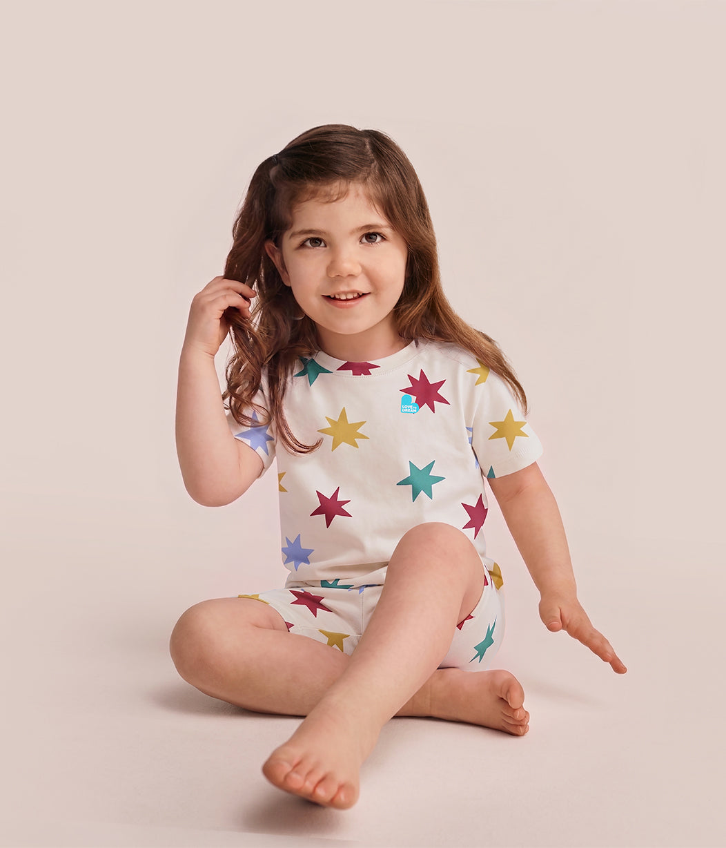Kids Pyjama Set Short Sleeve Viscose from Bamboo Tan Party Pop