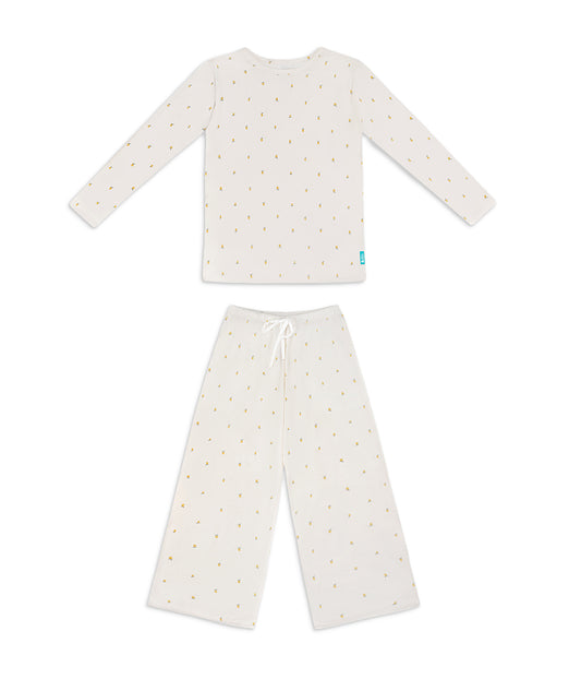 Adults Pyjama Set Long Sleeve Viscose from Bamboo Cream Lemons