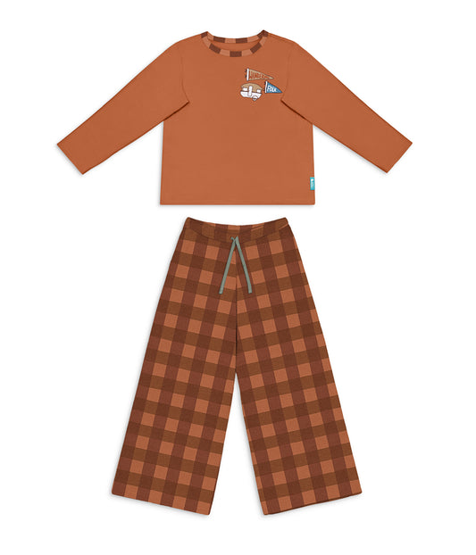 Adults Pyjama Set Long Sleeve Viscose from Bamboo Chocolate Wandering Folk
