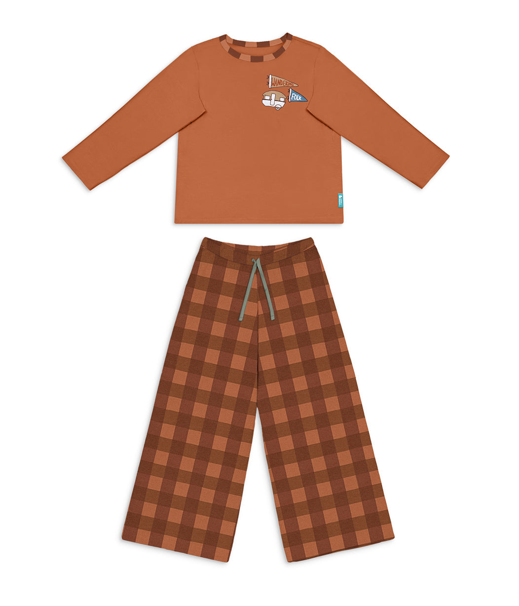 Adults Pyjama Set Long Sleeve Viscose from Bamboo Chocolate Wandering Folk