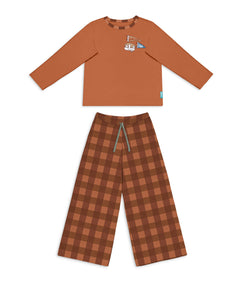 Adults Pyjama Set Long Sleeve Viscose from Bamboo Chocolate Wandering Folk
