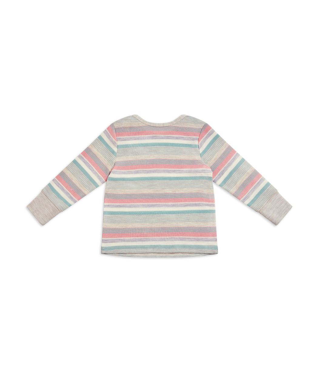 Kids Pyjama Set Long Sleeve Olive Stripe Merino Wool