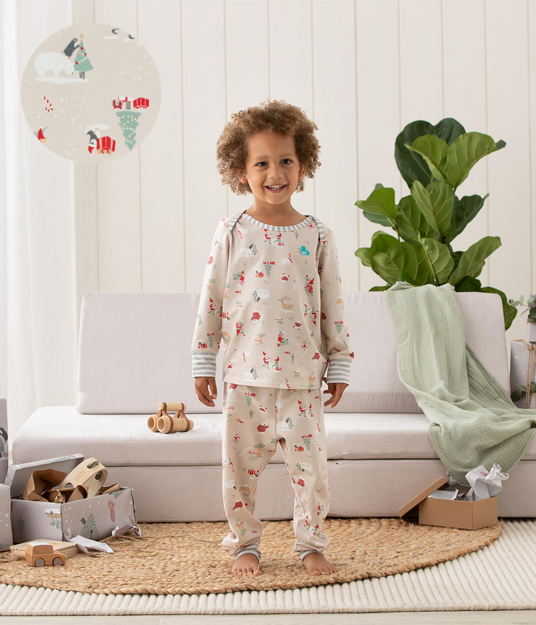 Kids Long Sleeve Pyjama Set Snow Party