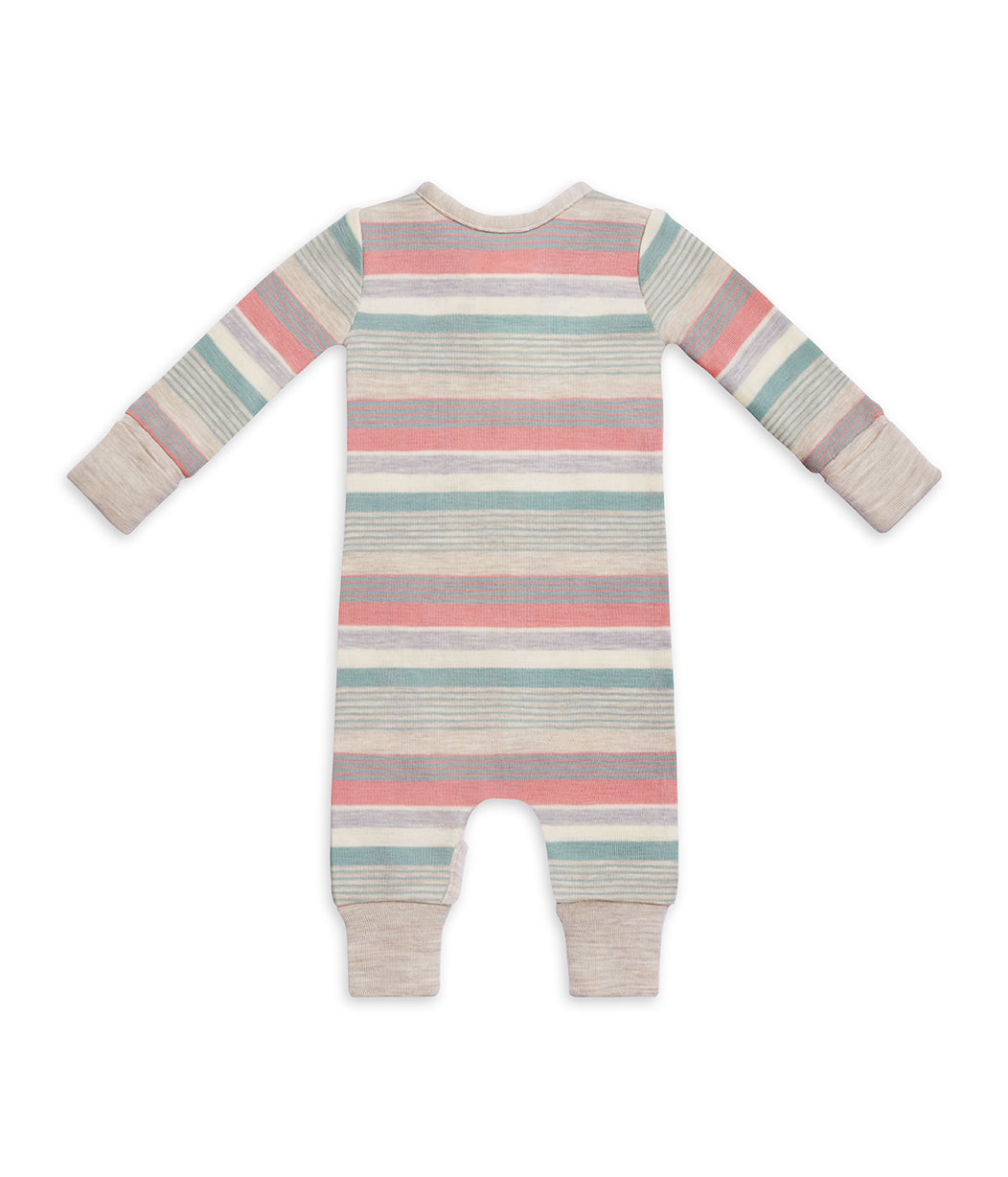 Footless Romper Olive Stripe Merino Wool