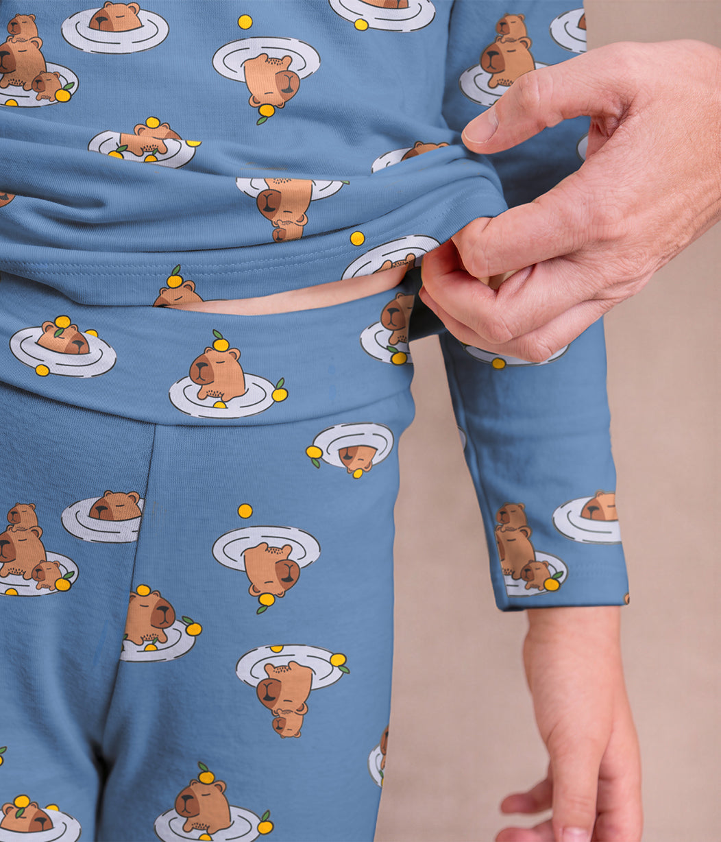 Kids Pyjama Set Long Sleeve Viscose from Bamboo Storm Blue Napybara