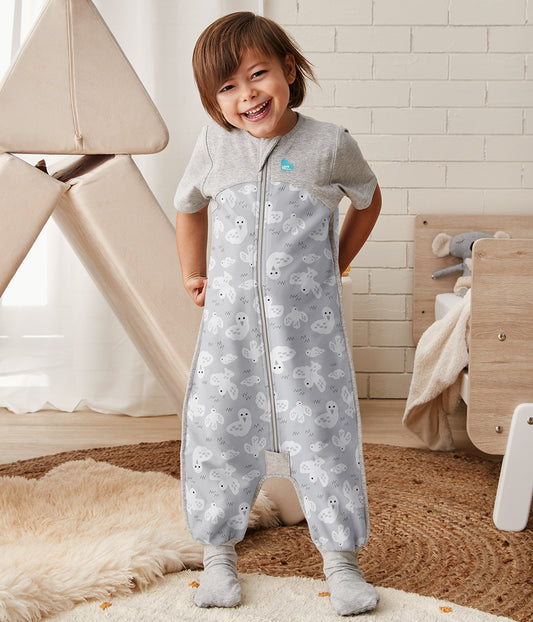 Sleep Suit Short Sleeve 1.0 TOG Organic Cotton Grey Doves