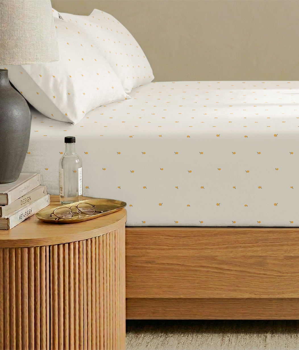 HushDry™ 2-in-1 Waterproof Fitted King Sheet Viscose from Bamboo Cream Lemons