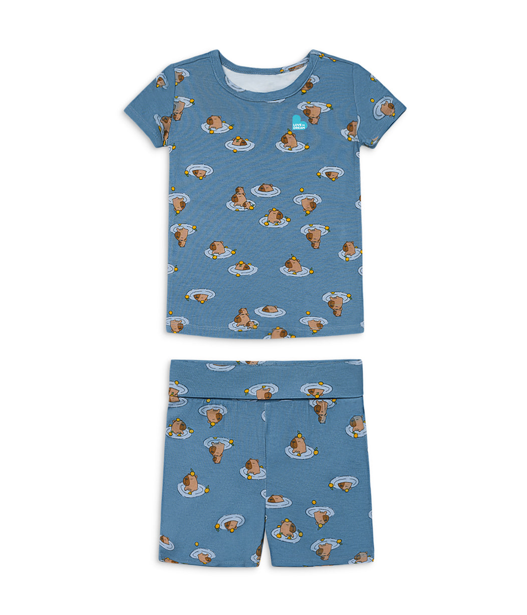 Kids Pyjama Set Short Sleeve Viscose from Bamboo Storm Blue Napybara