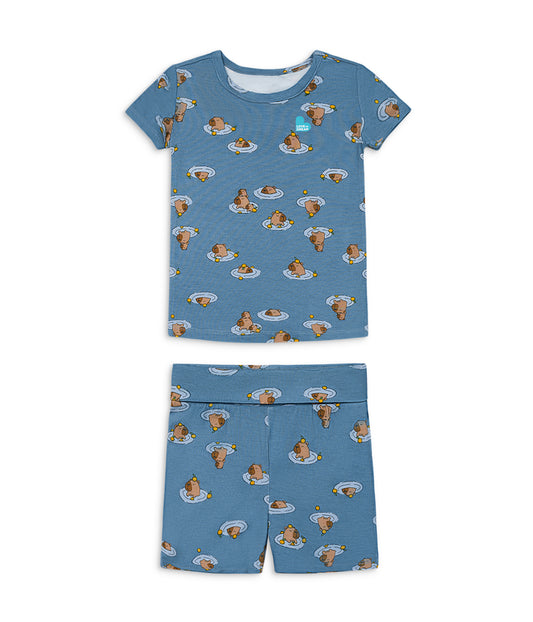 Kids Pyjama Set Short Sleeve Viscose from Bamboo Storm Blue Napybara
